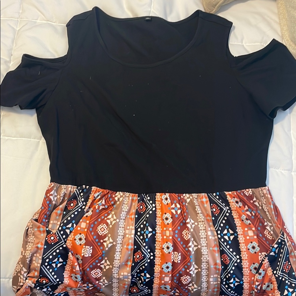 Black and Multicolor Cold Shoulder Dress